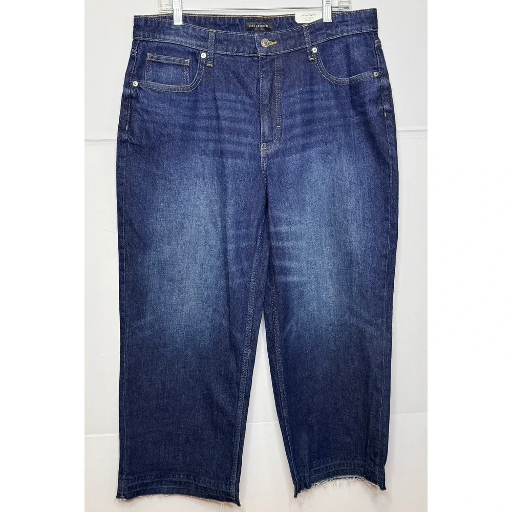 Free Assembly Wide Leg Jeans Womens 14 Dark Wash New Raw‎ Hem High Rise Grunge
